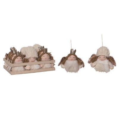 Transpac Polyester 10 in. White Christmas Plush Angel Ornaments In Crate Set of 12
