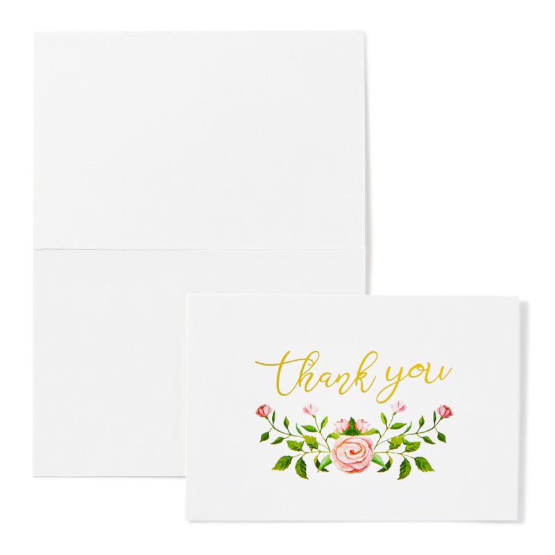 Paper Junkie 48 Count Floral Thank You Cards with Envelopes Set, Gold Foil Rose Thank You Notes for Wedding, Bridal & Baby Shower, 4x6 in, 4 of 9