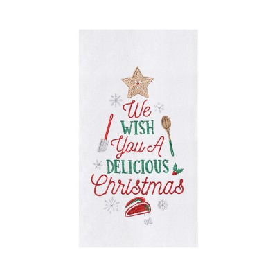 C&F Home Holiday "We Whish You a Delicious Christmas" Cookie Baking Themed Cotton Flour Sack Kitchen Dish Towel  27L x 18W in.