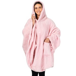 PAVILIA Fluffy Angel Wrap Hooded Blanket for Women Adult, Wearable Cozy Wrap Throw Faux Shearling Shawl Cape - 1 of 4