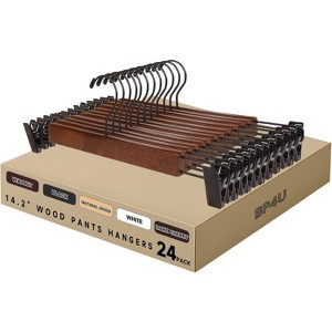 BP4U 14.2" Premium Wooden Adjustable Pants Hangers, Solid Wood Skirt & Trouser Hangers with 360° Swivel Hook, Wrinkle-Free Design - 1 of 4