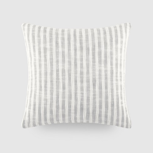 Yarn Dyed Cotton Decor Throw Pillow Cover and Pillow Insert Set in Awning Stripe Pattern - Becky Cameron, Awning Stripe Gray