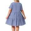 Agnes Orinda Women's Plus Size Gingham Vintage Plaid Round Neck Short Sleeve Tiered A-Line Midi Summer Dress - 4 of 4