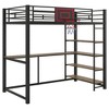 Whisen Full Size Metal Loft Bed with Built-in Desk, Open Wardrobe, Basketball Hoop, Slide and Staircase - 4 of 4