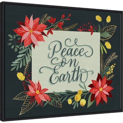 Peace on Earth Christmas Floral Framed Canvas Art