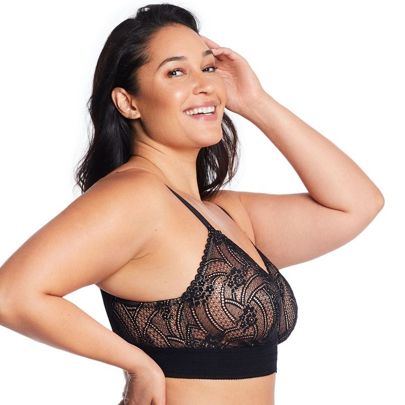 Glamorise Womens Bramour Gramercy Luxe Lace Bralette Wirefree Bra 7012 Black, 3 of 5
