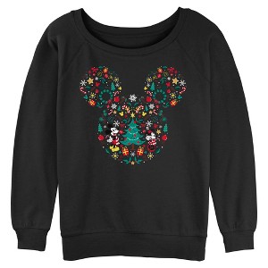 Juniors Womens Mickey & Friends Christmas Wonderland Icon Collage Sweatshirt - 1 of 4