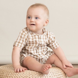 Makemake Organics Organic Short Bubble Romper - Brown Chequered , 6-12 Months - 1 of 4