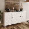 60" Wooden Sideboard Buffet,Modern Geometric Carved Accent Storage Cabinet with Adjustable Shelves for Living Room,Entryway-Baofuwish - 2 of 4