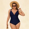 Women's Plus Size Chic Two-Tone Plus Size Swimsuit with Criss-Cross Back - Cupshe - 3 of 4