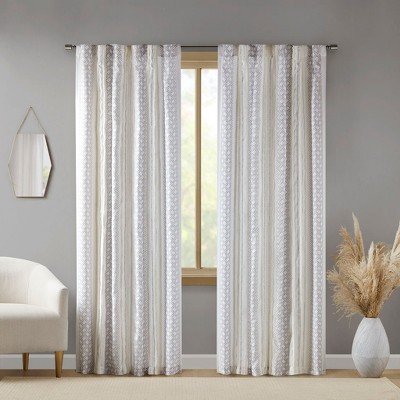 Digital Printing Geometric Pattern Curtain Panel Pair, Farmhouse Nature Style 2Pcs Shu Velveteen Trim Boho Curtains for All Season