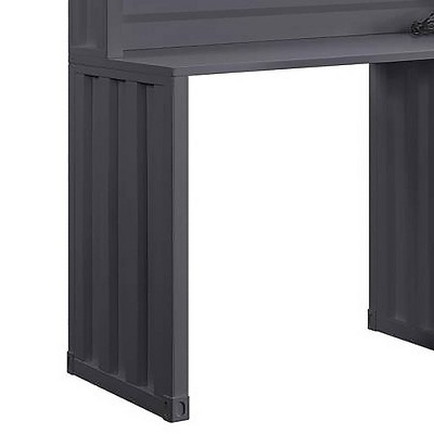 Sleek Gunmetal Black Computer Desk with Hutch and Power Outlet