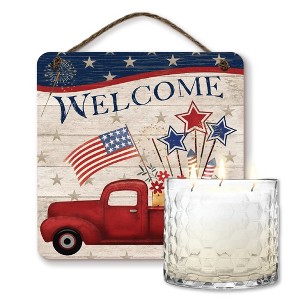 Courtside Market 13.5 oz 3-Wick Citronella Candle & Truck Fireworks 10x10 Hanging Artboard Set - 1 of 4