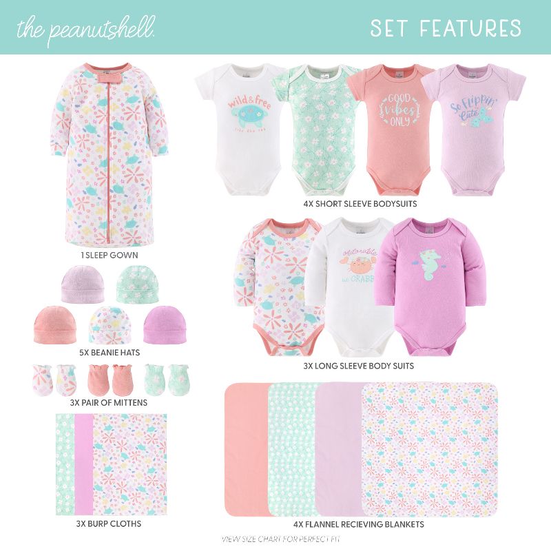The Peanutshell Ocean Flower 23-Piece Baby Layette Girl Clothing Gift Set, 0-3 Months, 5 of 7