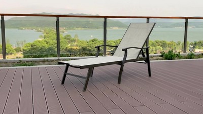 Elegant Brown Aluminum Adjustable Outdoor Chaise Lounge with Curved Armrests