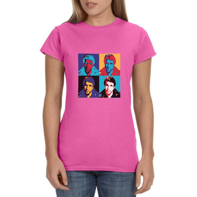Happy Days Womens' TV Show '70s Logo Pop Art Fonzie Crewneck T-Shirt Pink, 1 of 4