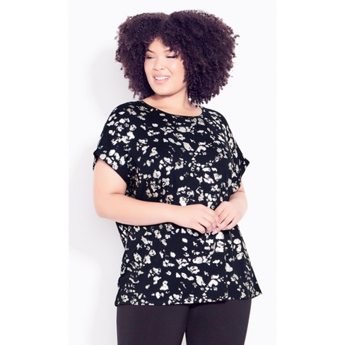 Women's Plus Size Foil Short Sleeve Top - Black | Ave Leisure : Target