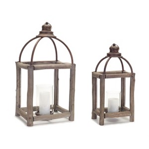 Home Lanterns Wood Frame, Metal Lid & Glass – Set of 2 by Melrose - 1 of 3