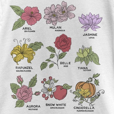 Disney Girl's Disney Princess Floral Chart T-Shirt - White - Large — фото 2