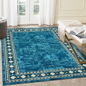 Washable Modern Area Rug – Thin, Reversible, Low Pile Bordered Carpet for Living Room, Bedroom, Dining Room - 1 of 4