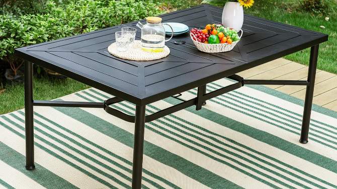 Outdoor Stainless Steel Rectangle Dining Table with Umbrella Hole - Captiva Designs, 2 of 12, play video