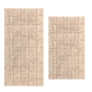 Knightsbridge Summer Tile 220 GSF Non Skid Back Bath Rug Set - 2- Piece - 17"x24" and 21"x34", Natural - 1 of 2