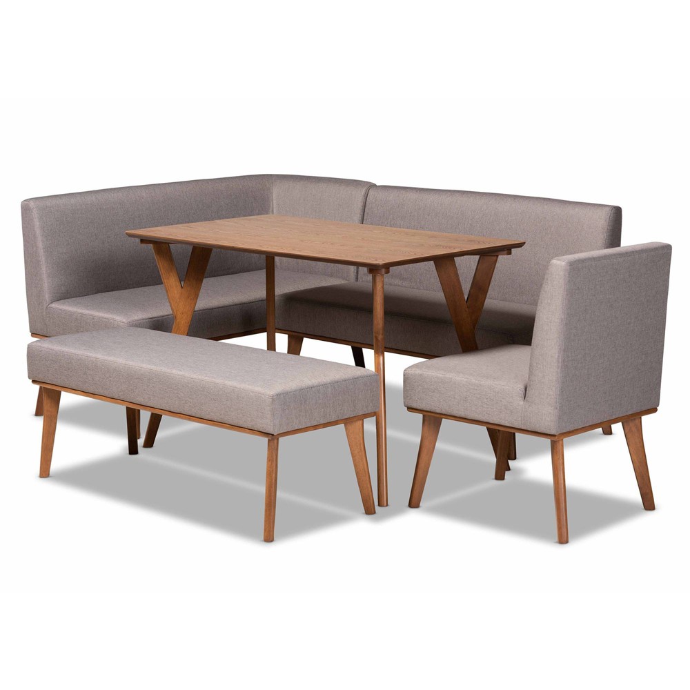 Photos - Dining Table 5pc Odessa Mid-Century Modern Fabric Upholstered Wood Dining Nook Set Waln