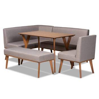 5pc Odessa Mid-Century Modern Fabric Upholstered Wood Dining Nook Set Walnut/Brown - Baxton Studio