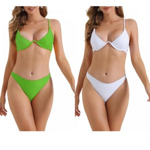 INSPIRE CHIC Women's Halter Underwire Adjustable Spaghetti Straps Triangle Bottoms Swimwear Bathing Bikini Suits 2 Sets - 1 of 4