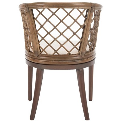 Monaco Coastal Chic Brown Rattan Arm Chair with White Cotton Cushion