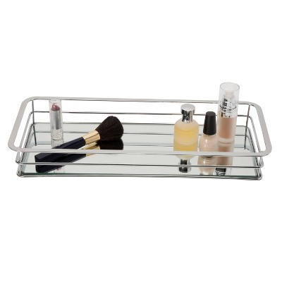 Chrome Finish Rectangular Vanity Tray with Reflective Glass Base