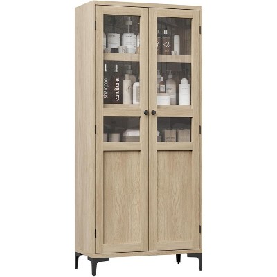 63" Tall Kitchen Pantry Cabinet, 5 Tier Freestanding Food Storage Cabinet with 2 Doors and Adjustable Shelves for Kitchen, Dining Room