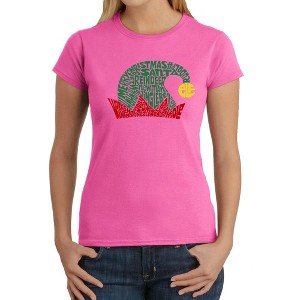 LA Pop Art Christmas Elf Hat - Women's Word Art T-Shirt - 1 of 4
