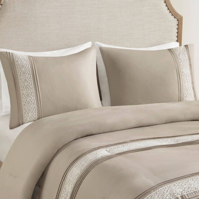 Taupe King 7-Piece Microfiber Comforter Set with Decorative Crochet