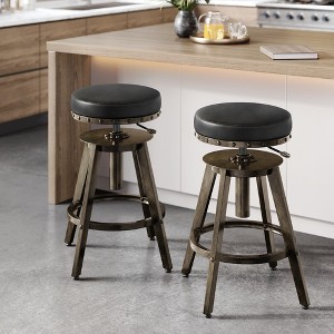 Set of 2 Steampunk Bar Stools with Adjustable Height and Swivel Seat, 24.6-29.3 Inch Counter Stools with Footrest, Vintage Industrial Style - 1 of 4