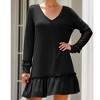 Anna-Kaci Women's Long Sleeve V Neck Ruffle Hem Mini Dress with Flowy Silhouette - 3 of 4