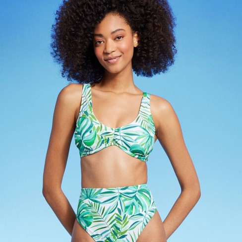 Women's Underwire Bralette Bikini Top - Shade & Shore™ Green Leaf Print 38DD