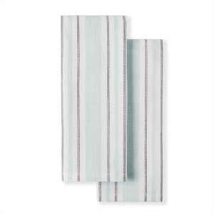 Martha Stewart Morris Stripe Dual Purpose Kitchen Towel 2-Pack Set, Aqua, 16"x28" - 1 of 3