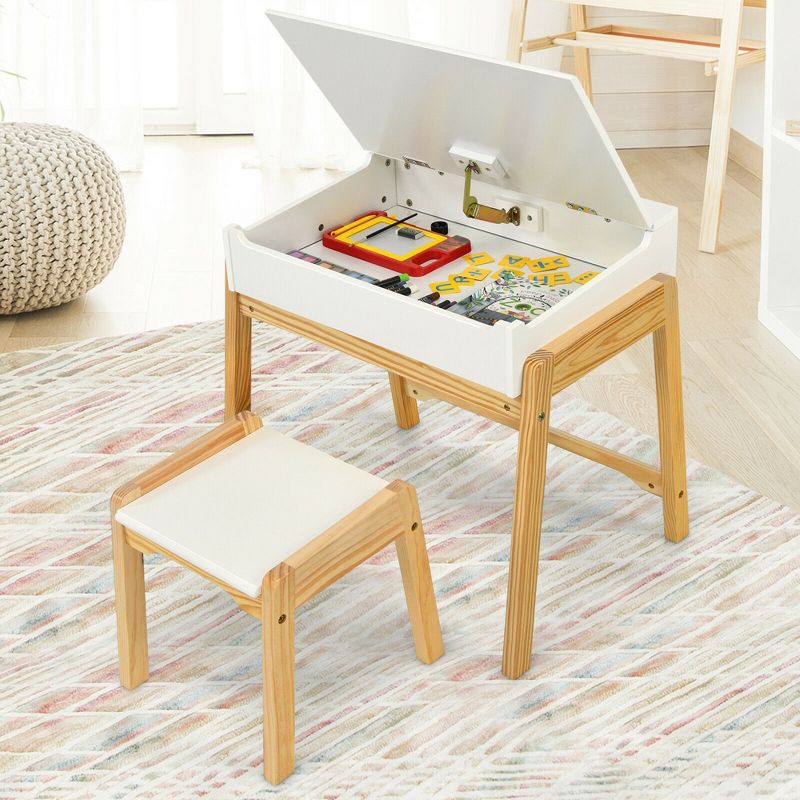 Costway Kids Table & Chair Set Wooden Activity Art Study Desk w/Storage Space, 5 of 11