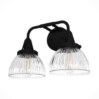 Black Iron 2-Light Fluted Glass Vanity Wall Sconce