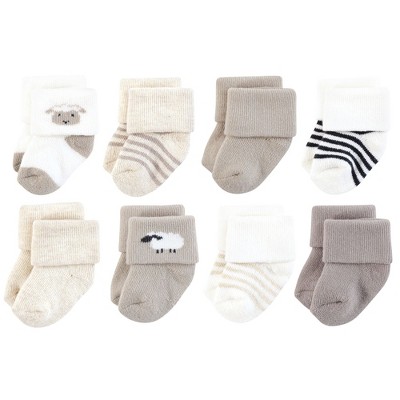 Hudson Baby Unisex Cotton Rich Newborn and Terry Socks, Taupe Sheep