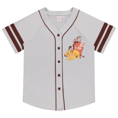 Ladies Lion King Baseball Jersey - Hakuna Matata - Disney Lion King Simba Mufasa Timon and Pumba Mesh Button Down Baseball Jersey