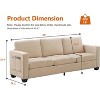 3 Seat Sofa Couch, 89'' Chenille Fabric Upholstered Sofa with Wide Armrest and Removable Headrest, Comfy Couches with Side Storage Pockets (Beige) - 2 of 4