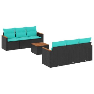 vidaXL 7 Piece Patio Sofa Set with Cushions - Black and Blue - 1 of 4
