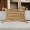 HomeRoots 14" X 20" Beige Striped Cotton Throw Pillow With Tassels - 2 of 4