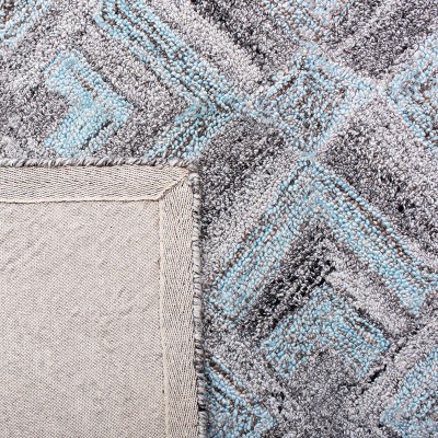Gray and Turquoise Abstract Wool Viscose 4' x 6' Rug
