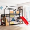 Twin Over Twin Metal Bunk Bed, Metal Housebed with Slide and Storage Stair, Black with Black Slide - 2 of 4