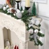 6FT Pre-Lit Christmas Garland with 20 LED Lights, Artificial Silver Garland with Pinecones, Berries, Silver Ornaments - 2 of 4