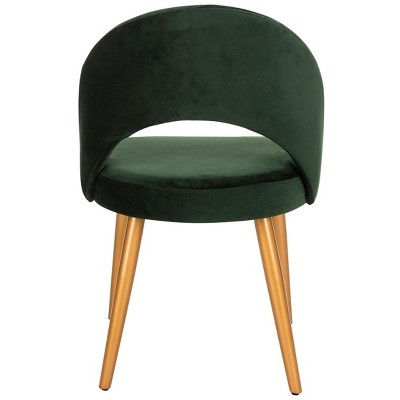 Malachite Green Velvet Upholstered Side Chair with Gold Wood Accents