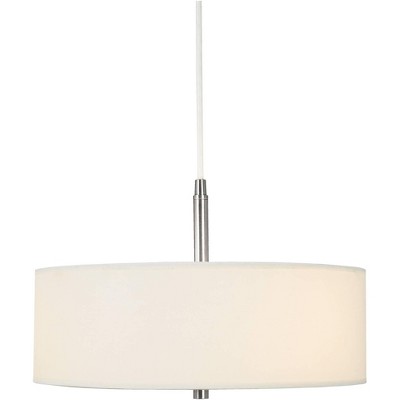 Brushed Nickel Pendant Light with White Fabric Shade, 16" Wide